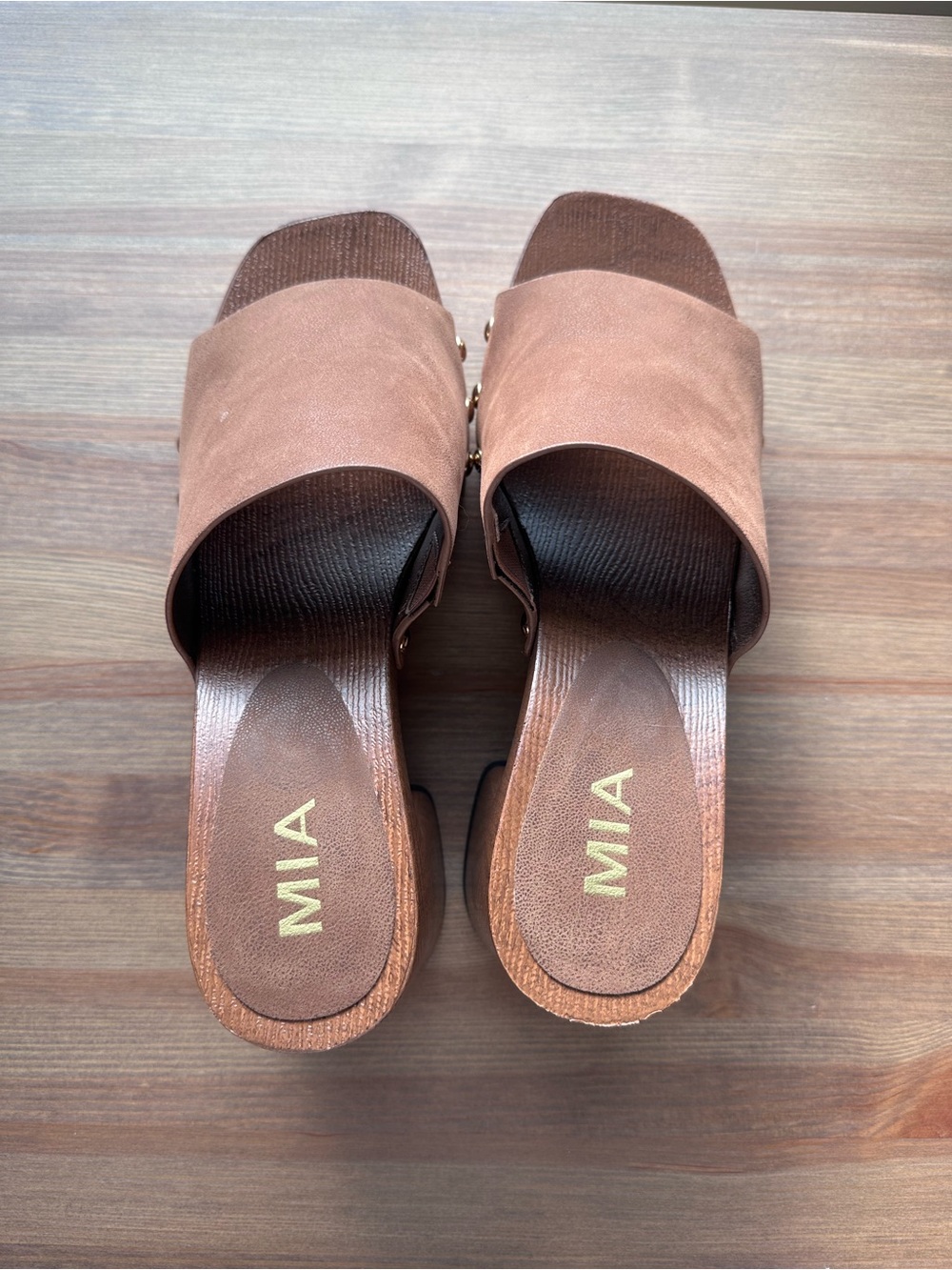 MIA Tan Suede Slide Clogs